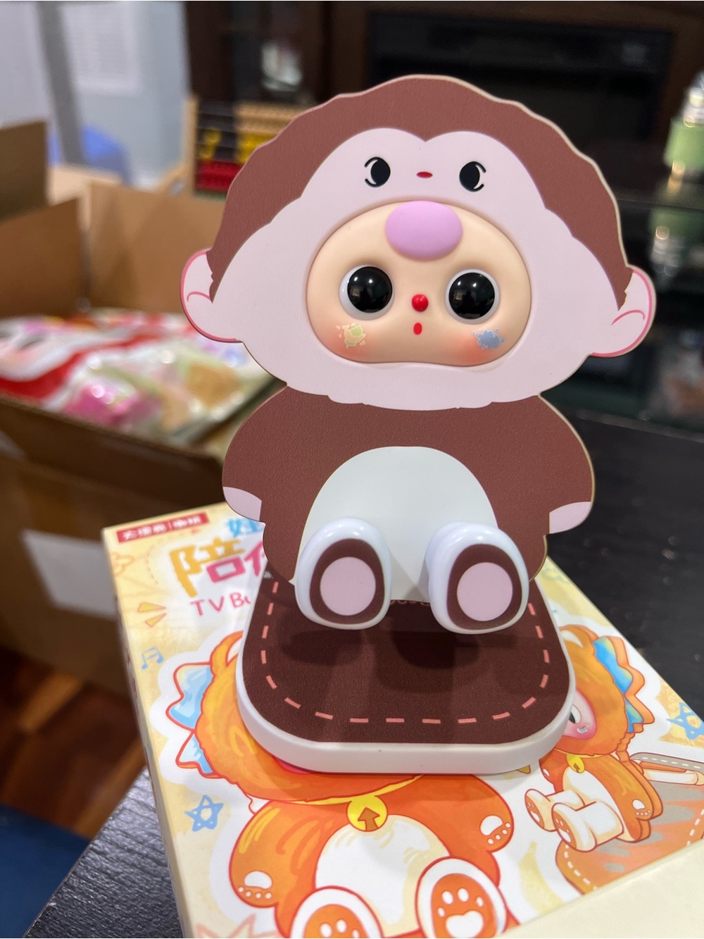 Cute Brown Monkey baby three phone stand